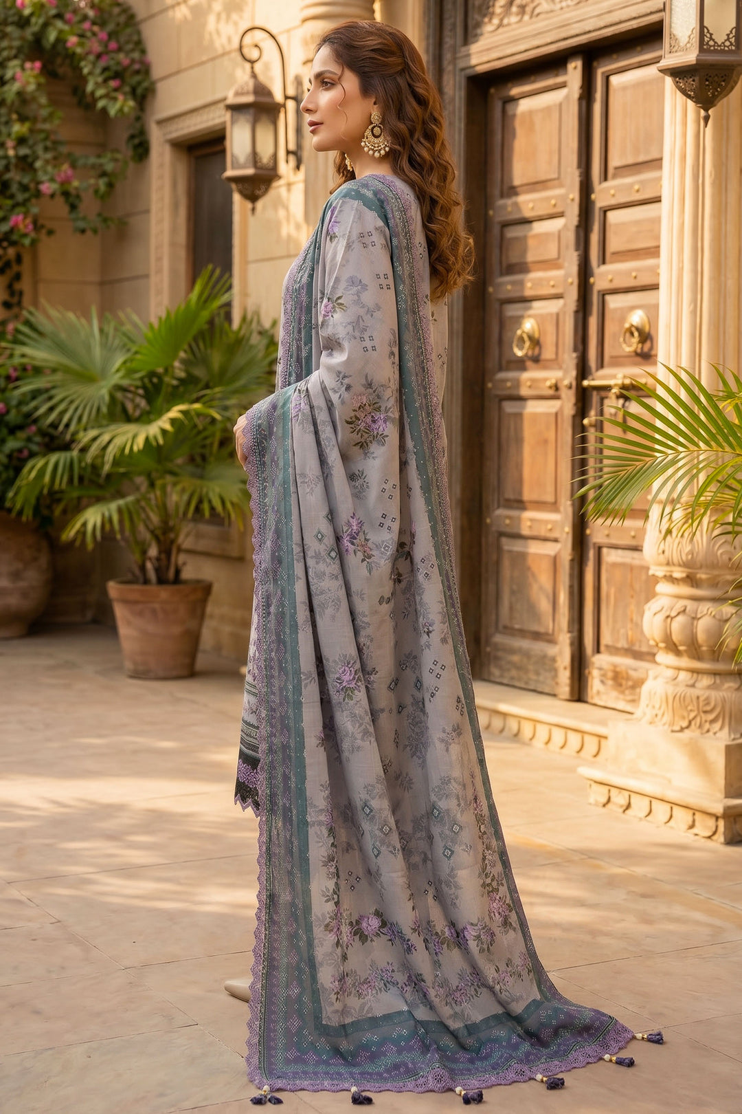 Gray 3 Piece Unstitched Premium Printed Lawn