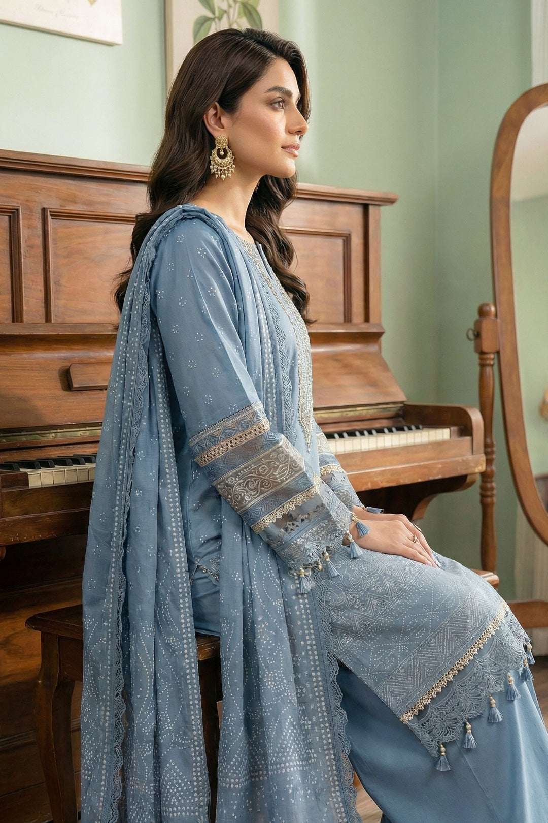 Gray 3 Piece Unstitched Premium Printed Lawn