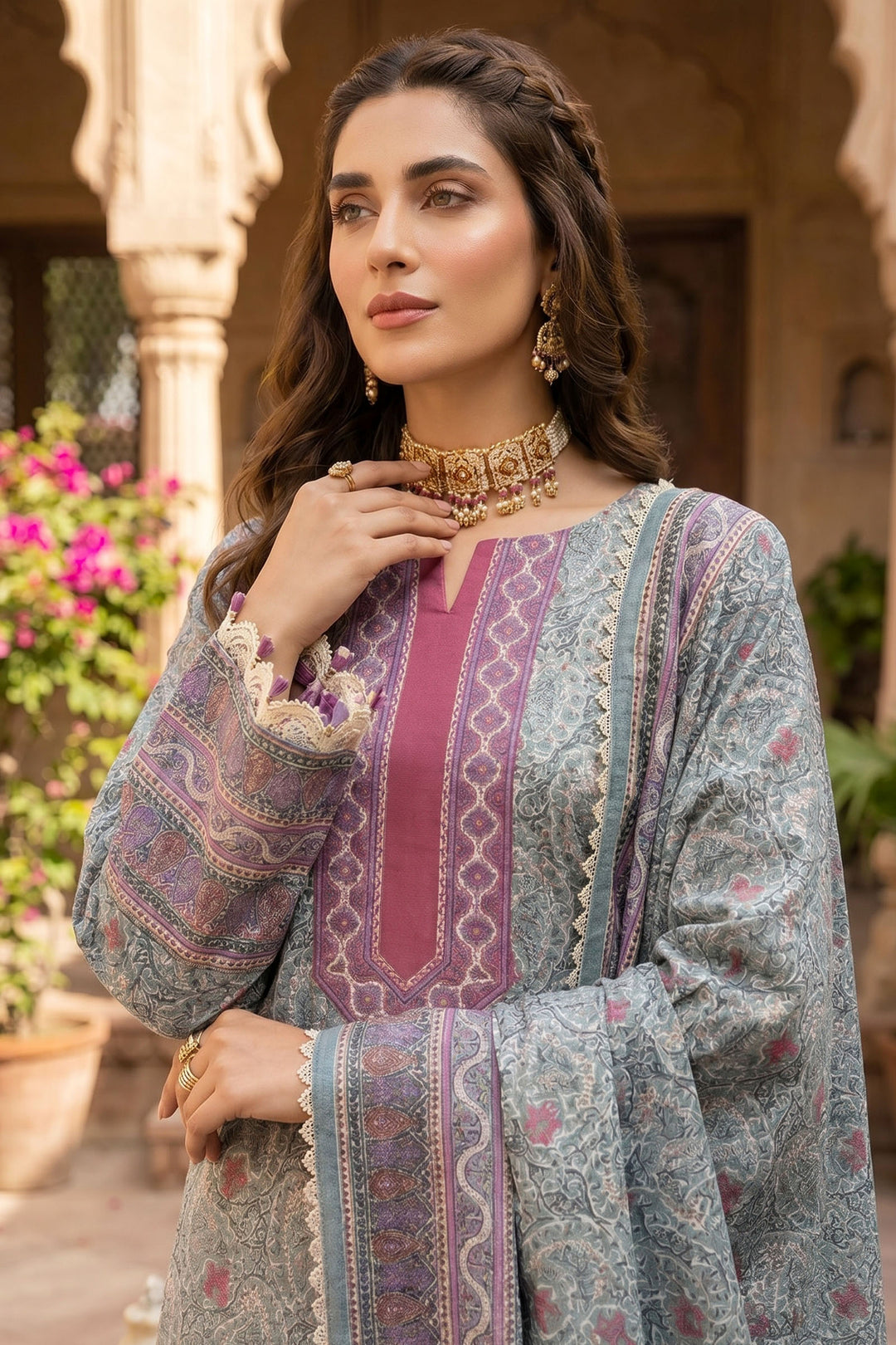 Gray 3 Piece Unstitched Premium Printed Lawn