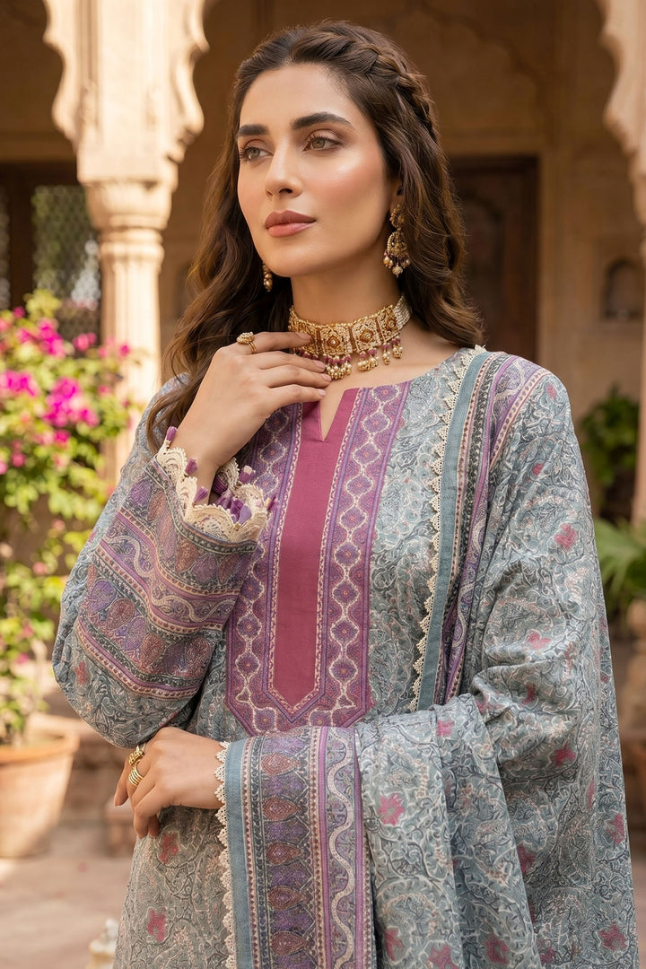 Gray 3 Piece Unstitched Premium Printed Lawn