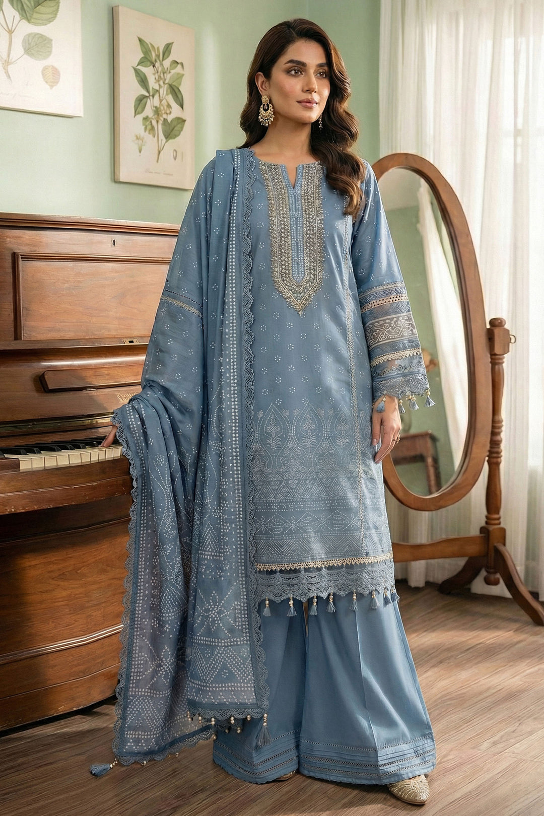 Gray 3 Piece Unstitched Premium Printed Lawn