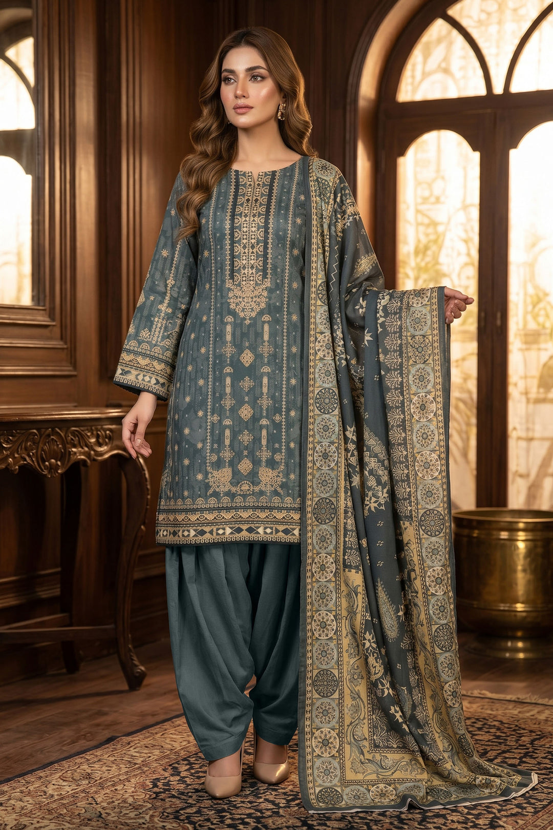 Gray 3 Piece Unstitched Premium Printed Lawn Suit By Jacquard Clothing Summer Collection 2026