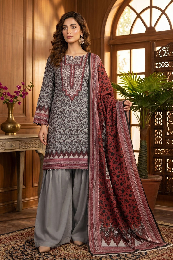 Gray 3 Piece Unstitched Premium Printed Lawn Suit By Jacquard Clothing Summer Collection 2026