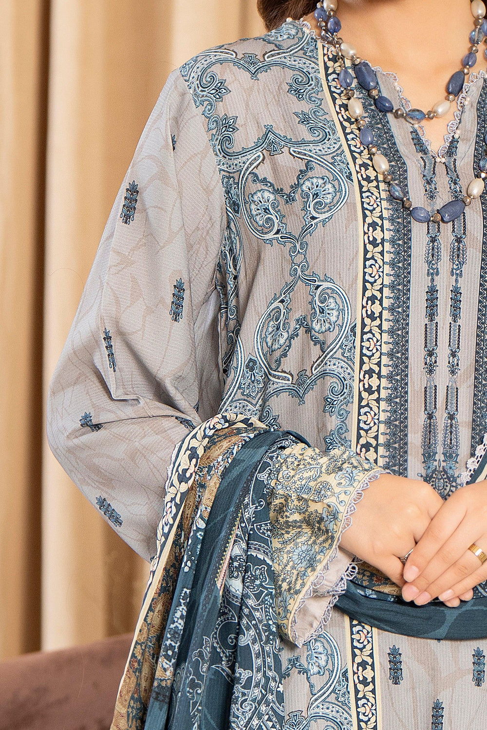 Gray 3 Piece Unstitched - Jacquard Clothing