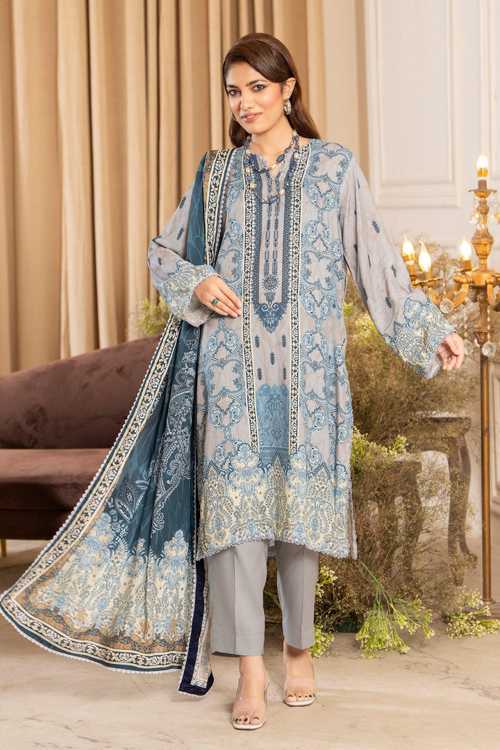 Gray 3 Piece Unstitched - Jacquard Clothing