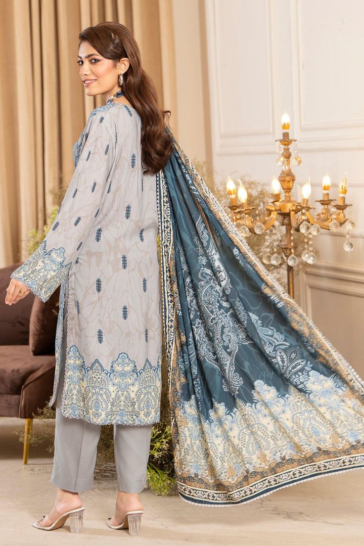 Gray 3 Piece Unstitched - Jacquard Clothing
