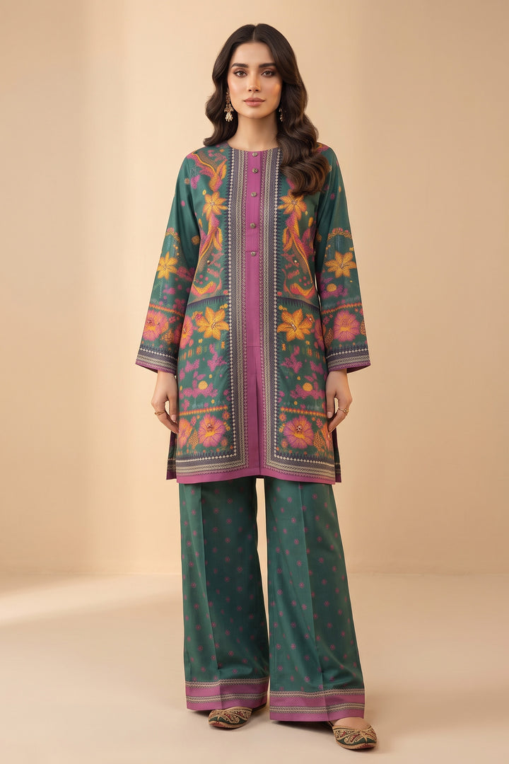 Green 2 Piece Unstitched Printed Cambric Co-Ord Set