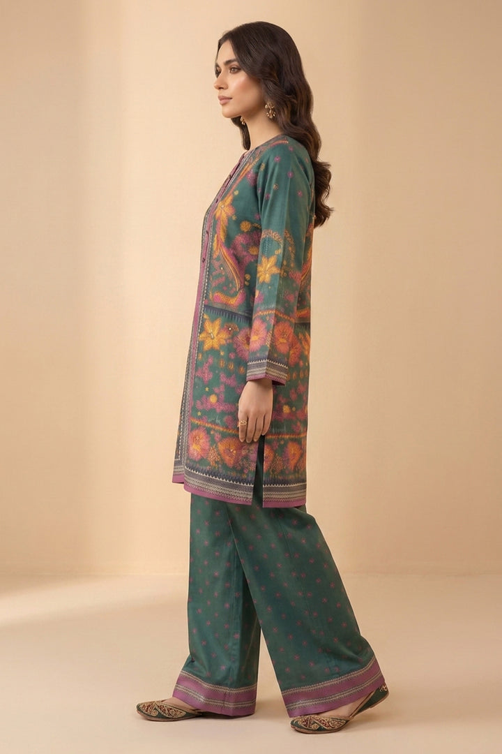 Green 2 Piece Unstitched Printed Cambric Co-Ord Set