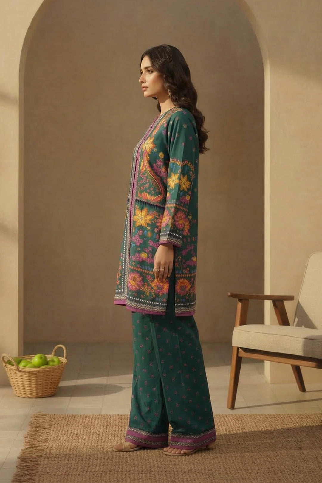 Green 2 Pc Unstitched Printed Cambric Co-Ord Set