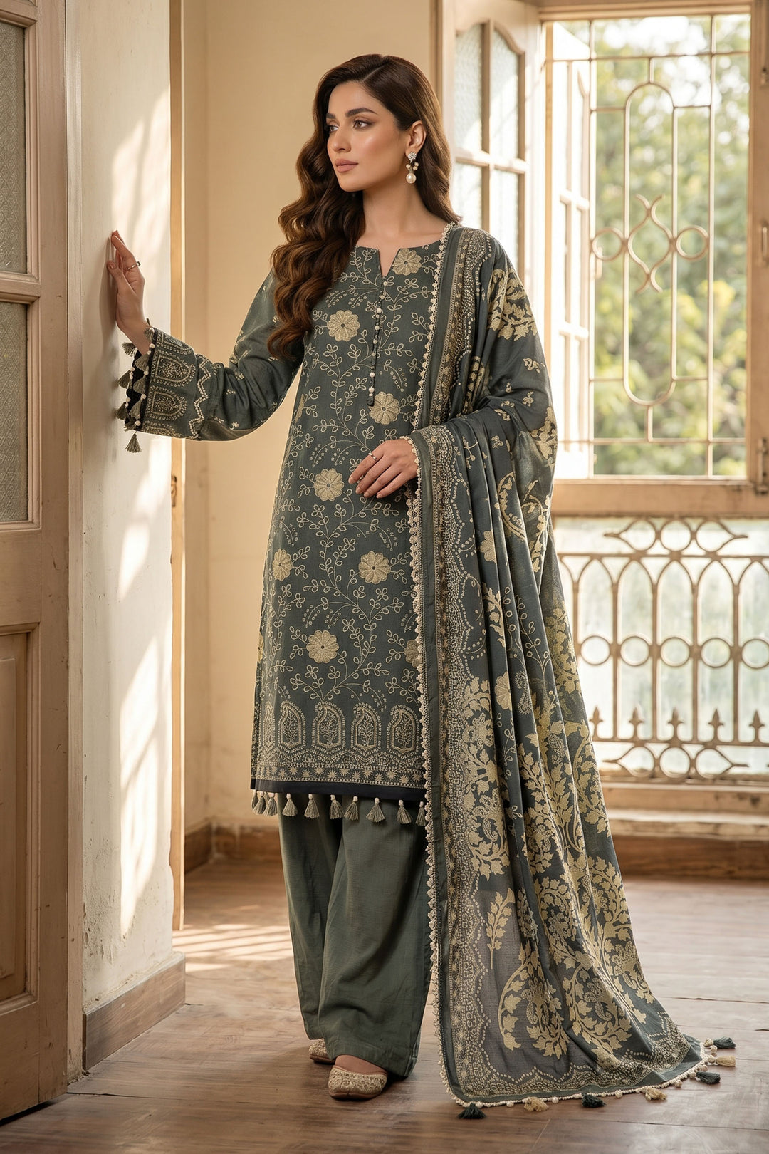 Green 3 Piece Unstitched Premium Printed Lawn Suit By Jacquard Clothing Summer Collection 2026