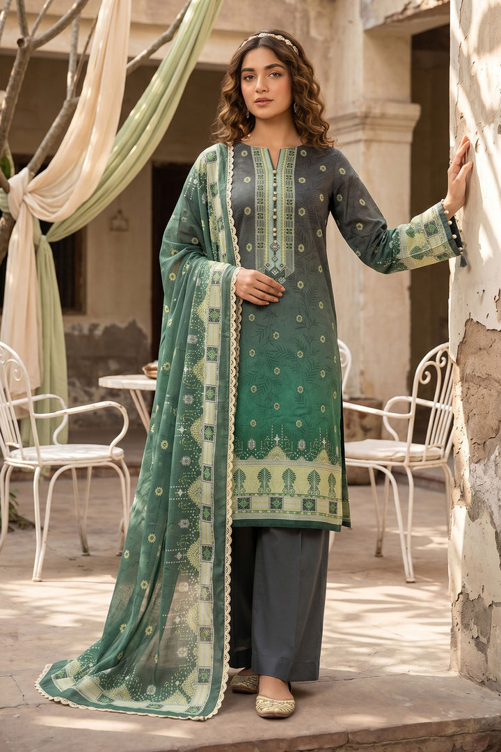 Green 3 Piece Unstitched Premium Printed Lawn Suit By Jacquard Clothing Summer Collection