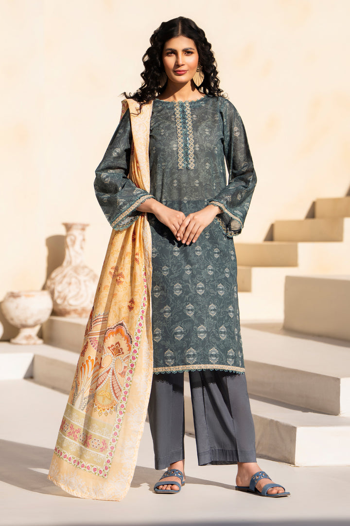 Grey 3 Piece Unstitched Premium Lawn - SU25V5-S13 - JACQUARD CLOTHING