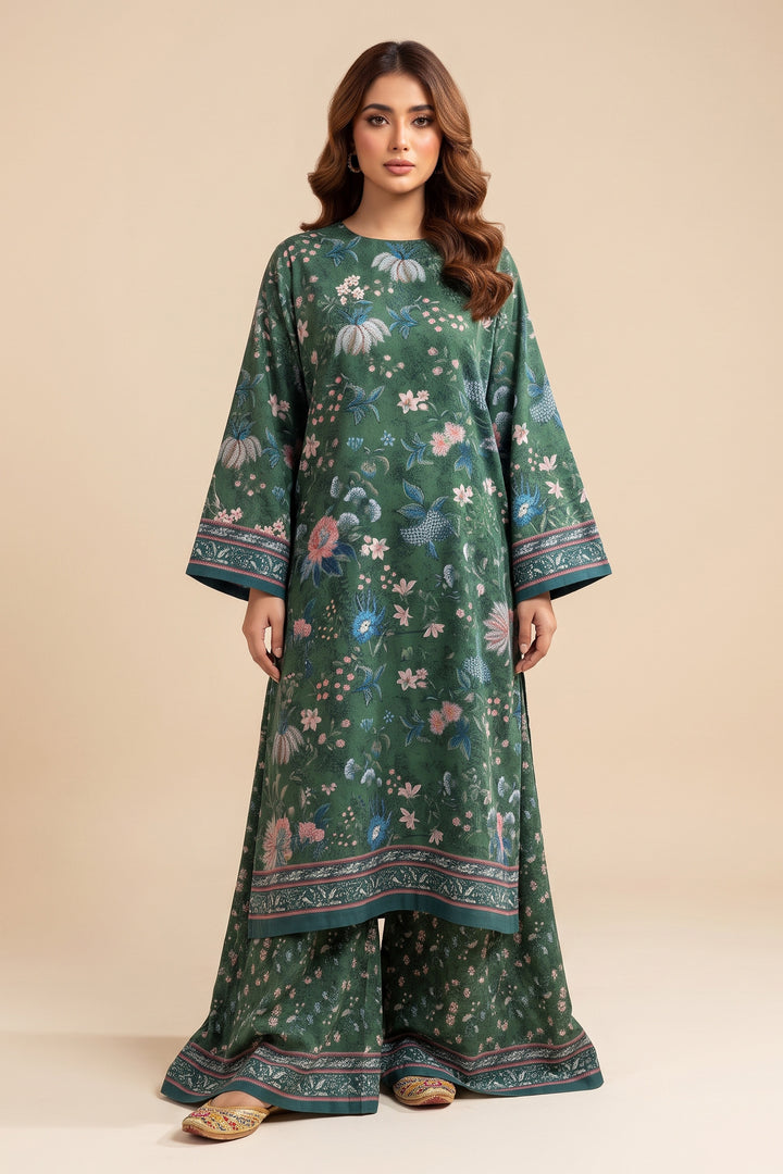 Hunter Green 2 Piece Unstitched Printed Cambric Co-Ord Set