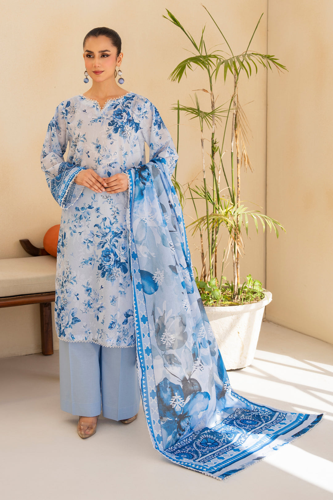 Ice Blue 3 Piece Unstitched Premium Lawn - SU25V4-S6 - JACQUARD CLOTHING