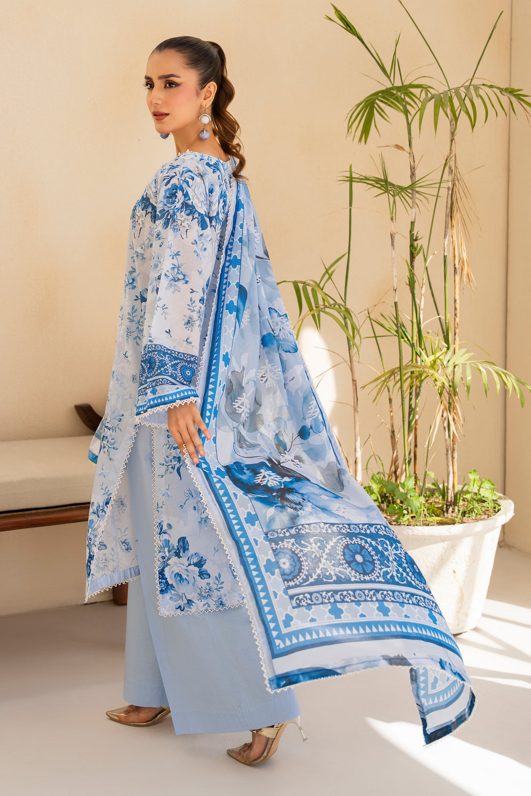 Ice Blue 3 Piece Unstitched Premium Lawn - SU25V4-S6 - JACQUARD CLOTHING