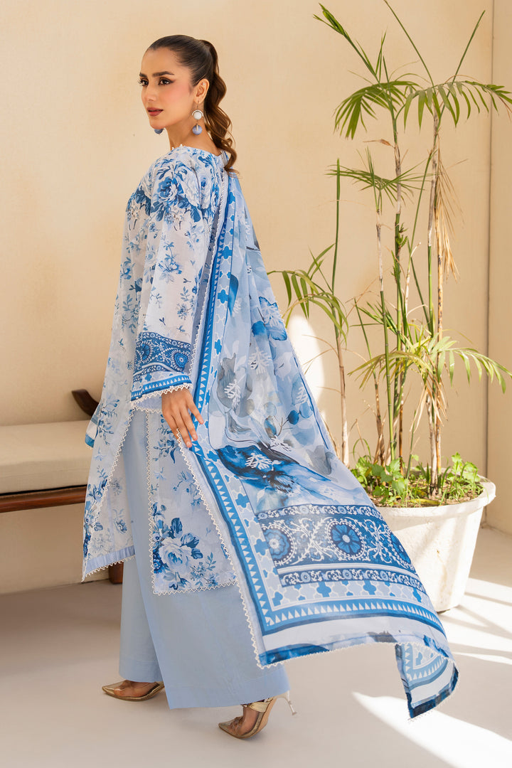 Ice Blue 3 Piece Unstitched Premium Lawn - SU25V4-S6 - JACQUARD CLOTHING