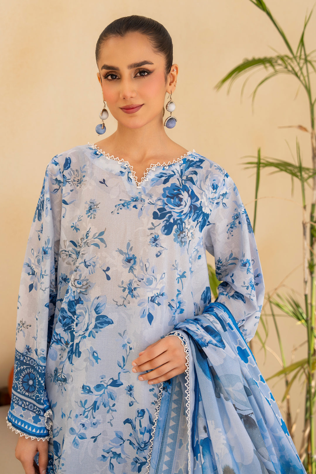 Ice Blue 3 Piece Unstitched Premium Lawn - SU25V4-S6 - JACQUARD CLOTHING