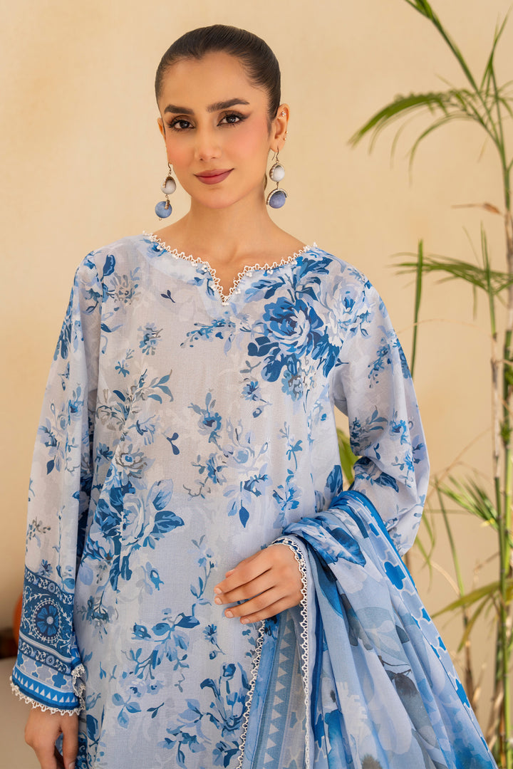 Ice Blue 3 Piece Unstitched Premium Lawn - SU25V4-S6 - JACQUARD CLOTHING