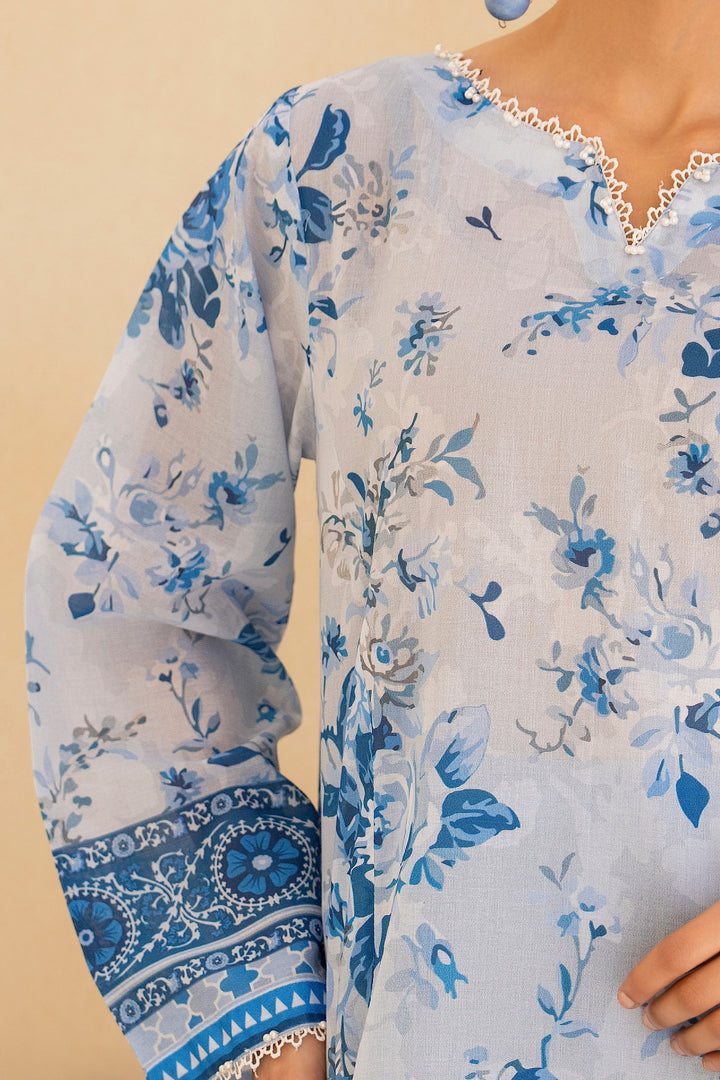 Ice Blue 3 Piece Unstitched Premium Lawn - SU25V4-S6 - JACQUARD CLOTHING