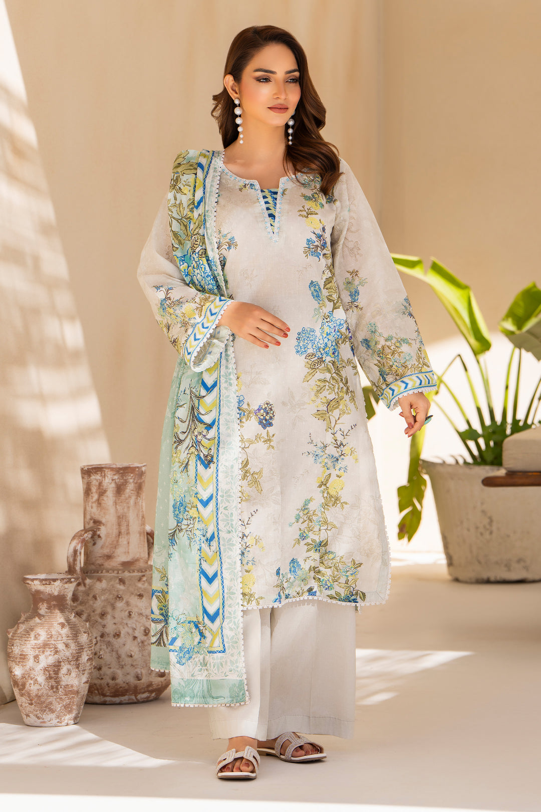 Ice White 3 Piece Unstitched Premium Lawn - SU25V3-S6 - JACQUARD CLOTHING