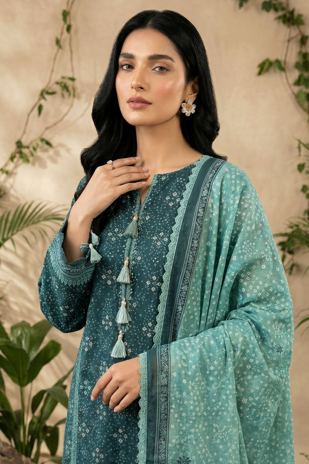 Jungle Green 3 Piece Unstitched Premium Printed Lawn Suit By Jacquard Clothing Summer 2026 Hania Manahil Collection