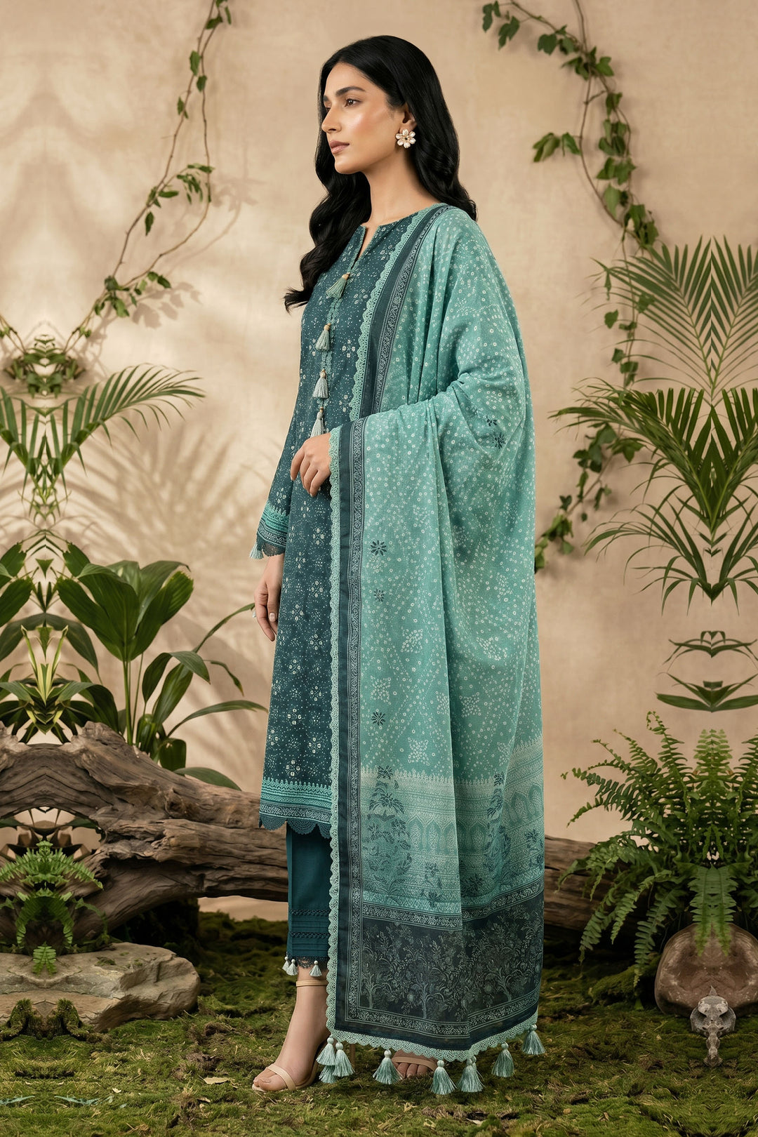 Jungle Green 3 Piece Unstitched Premium Printed Lawn Suit By Jacquard Clothing Summer 2026 Hania Manahil Collection