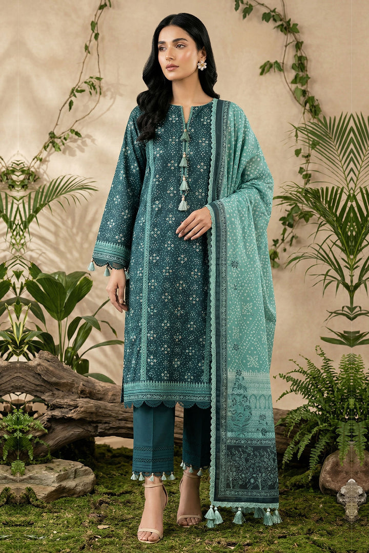 Jungle Green 3 Piece Unstitched Premium Printed Lawn Suit By Jacquard Clothing Summer 2026 Hania Manahil Collection