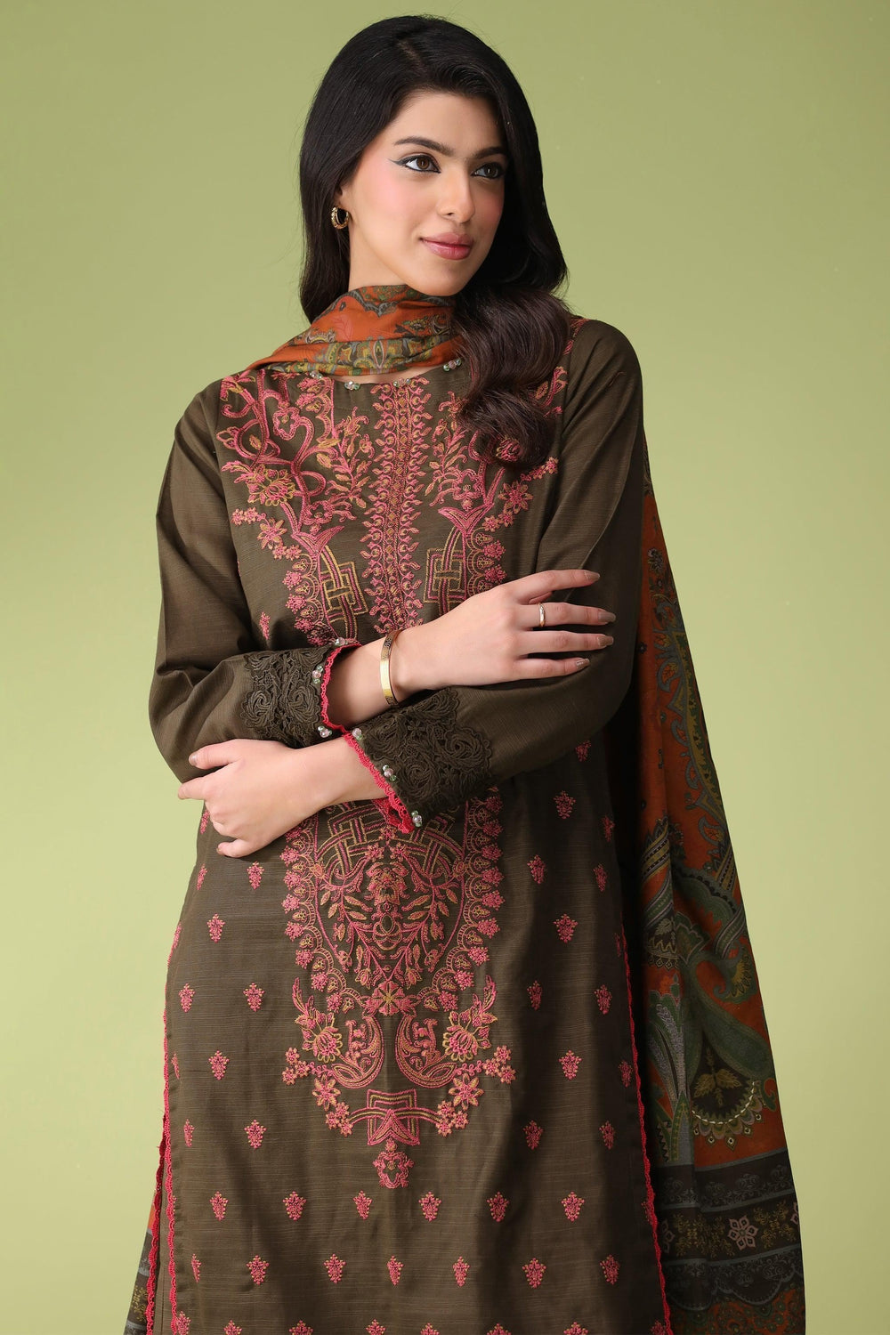 Kale Green 3 Piece Unstitched Khaddar - Jacquard Clothing