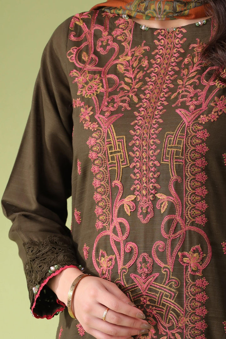 Kale Green 3 Piece Unstitched Khaddar - Jacquard Clothing