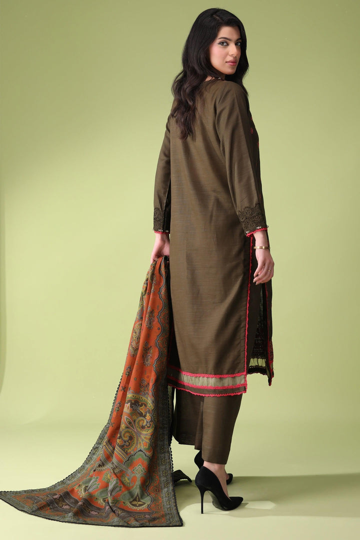 Kale Green 3 Piece Unstitched Khaddar - Jacquard Clothing