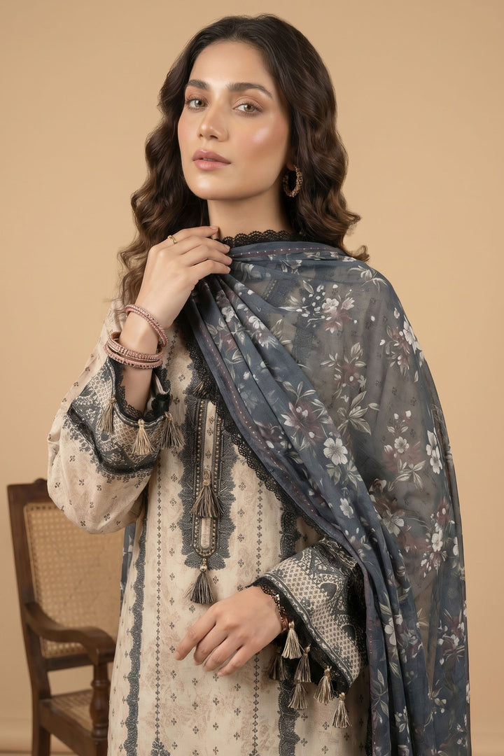 Khaki 3 Piece Unstitched Premium Printed Lawn Suit By Jacquard Clothing Summer Collection 2026