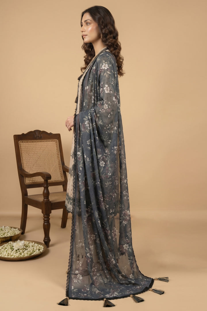Khaki 3 Piece Unstitched Premium Printed Lawn Suit By Jacquard Clothing Summer Collection 2026