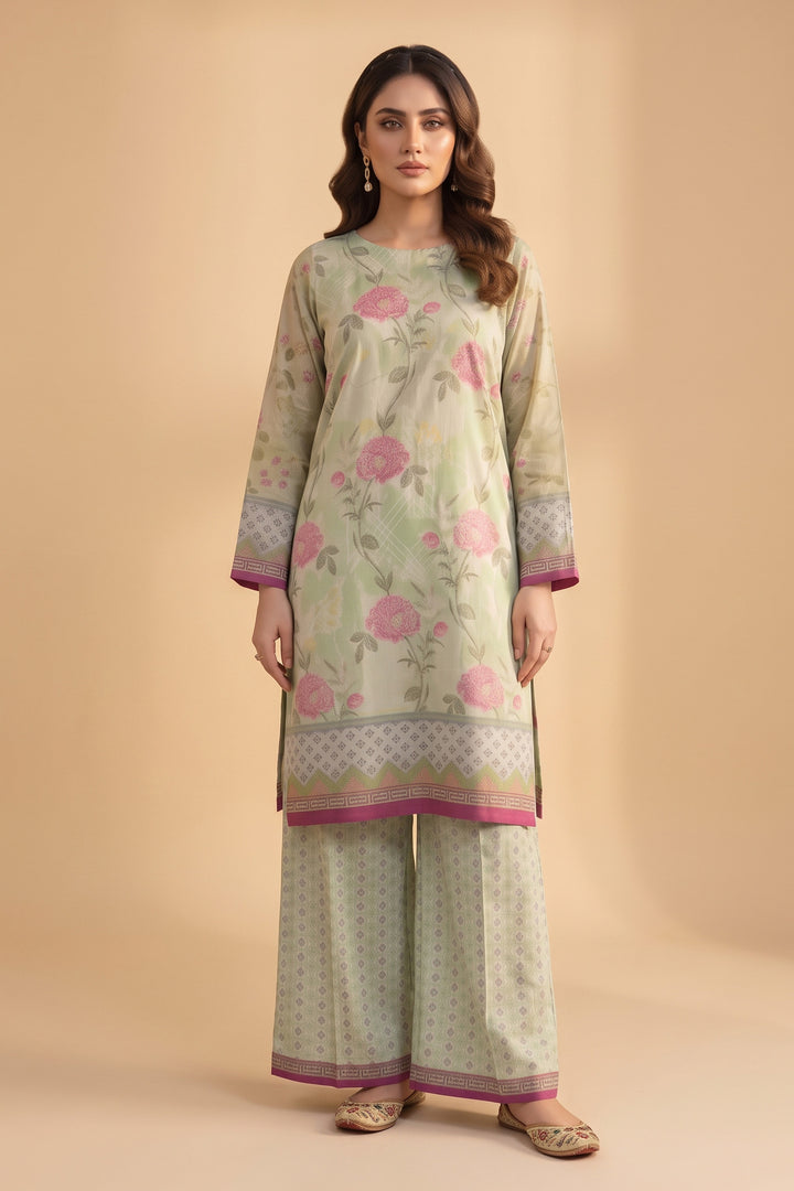 Laurel Green 2 Piece Unstitched Printed Cambric Co-Ord Set
