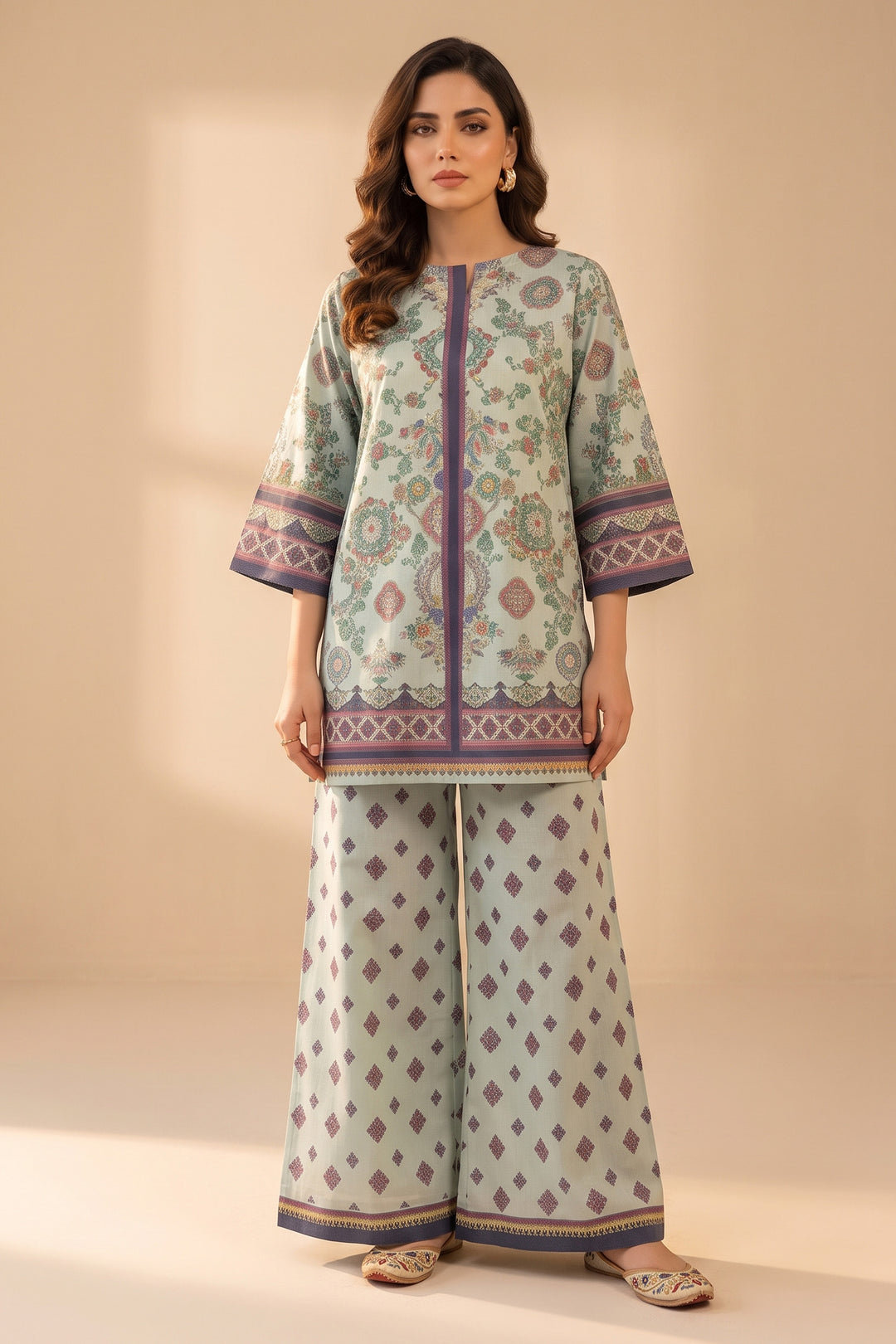 Laurel Green 2 Piece Unstitched Printed Cambric Co-Ord Set