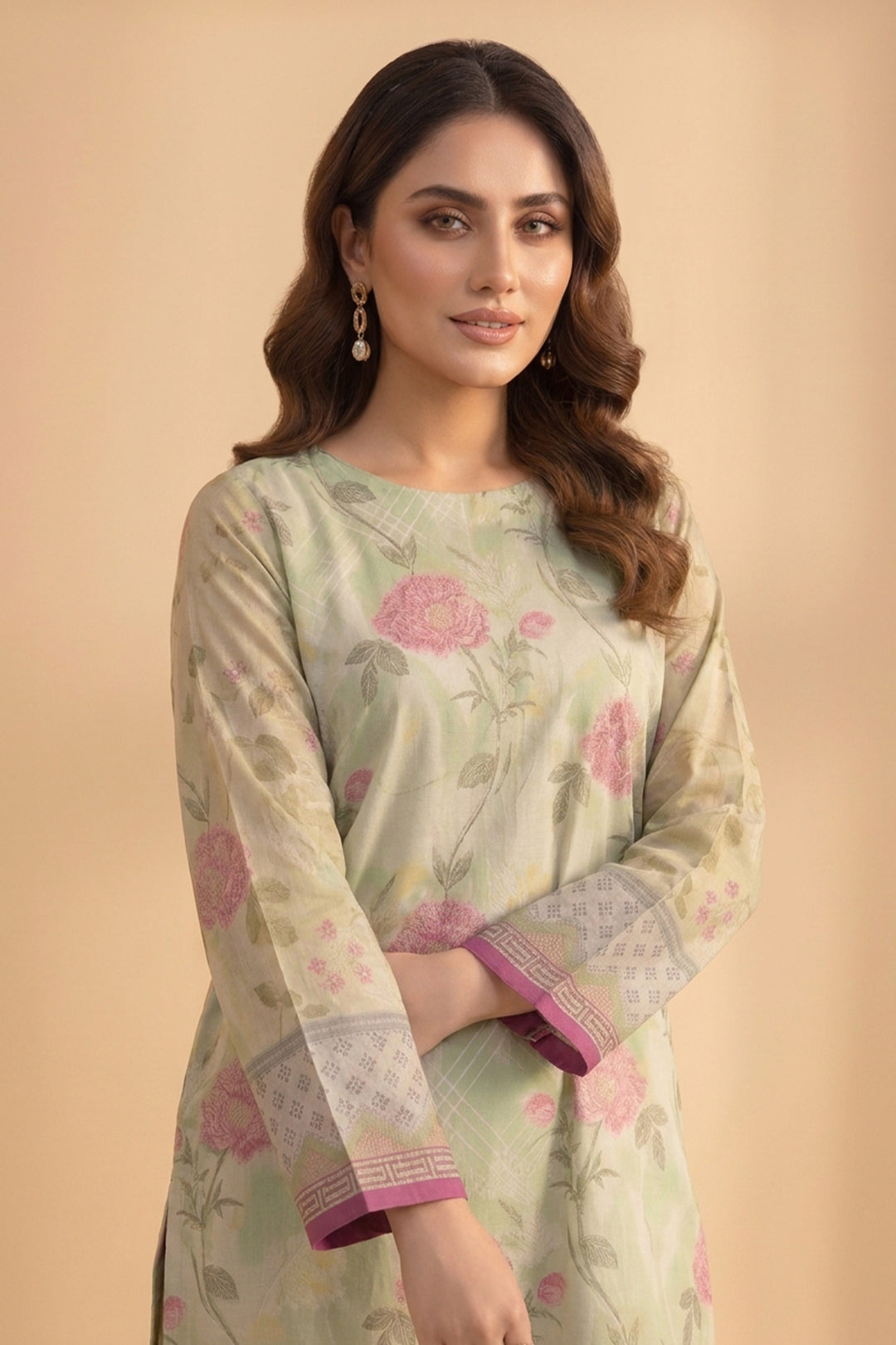Laurel Green 2 Piece Unstitched Printed Cambric Co-Ord Set
