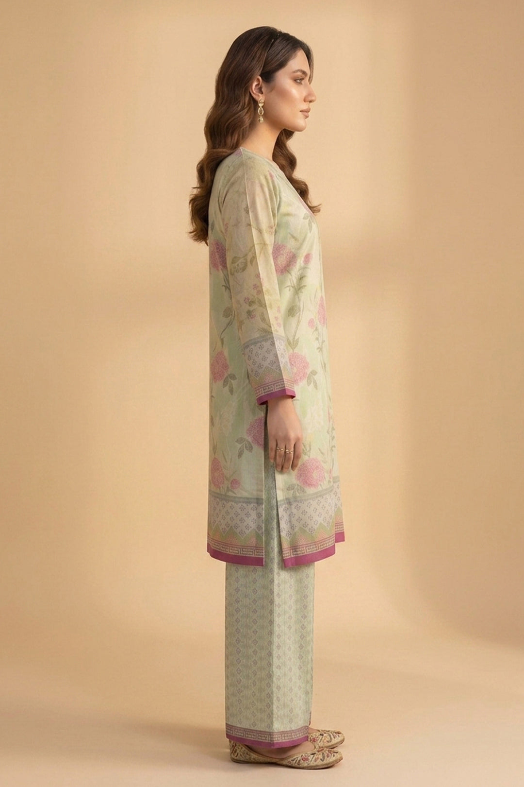 Laurel Green 2 Piece Unstitched Printed Cambric Co-Ord Set