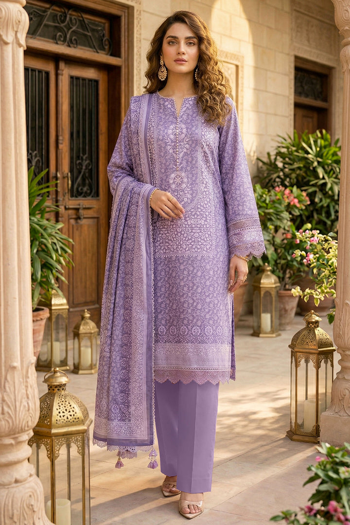 Lavender 3 Piece Unstitched Premium Printed Lawn