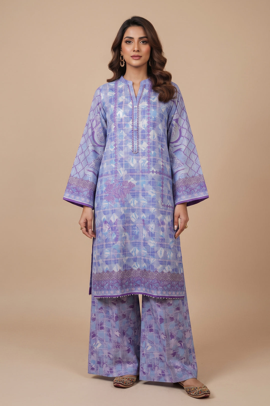 Light Purple 2 Piece Unstitched Printed Cambric Co-Ord Set