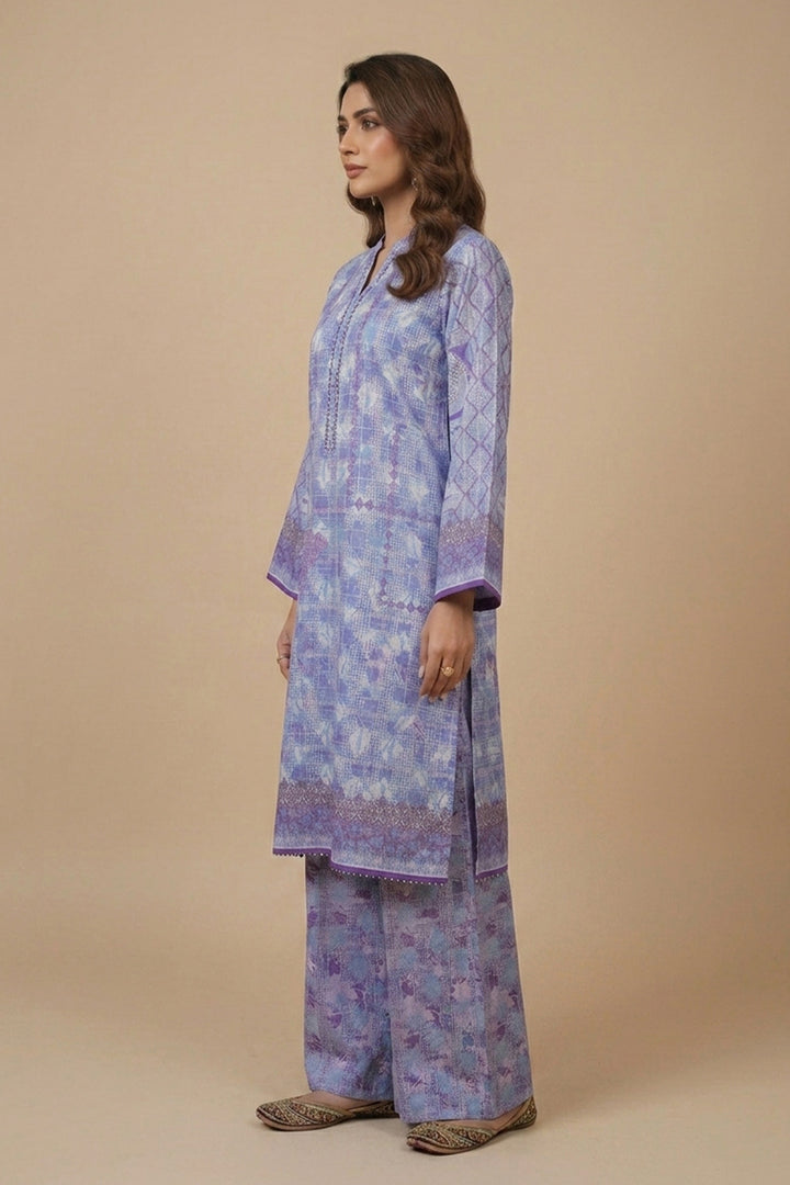 Light Purple 2 Piece Unstitched Printed Cambric Co-Ord Set