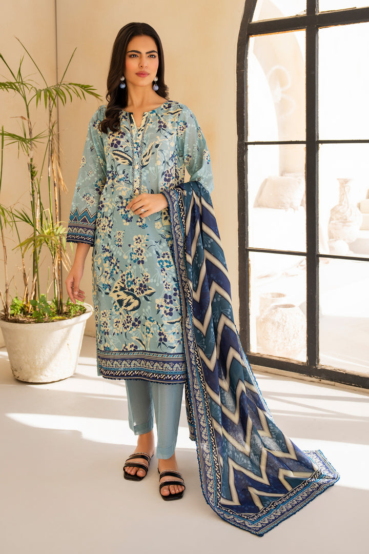 Light Blue 3 Piece Unstitched Premium Lawn - SU25V6-S4 - JACQUARD CLOTHING