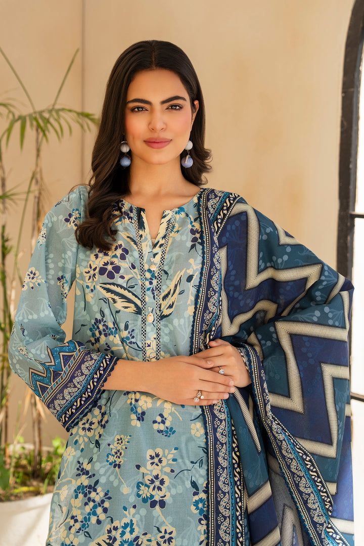 Light Blue 3 Piece Unstitched Premium Lawn - SU25V6-S4 - JACQUARD CLOTHING