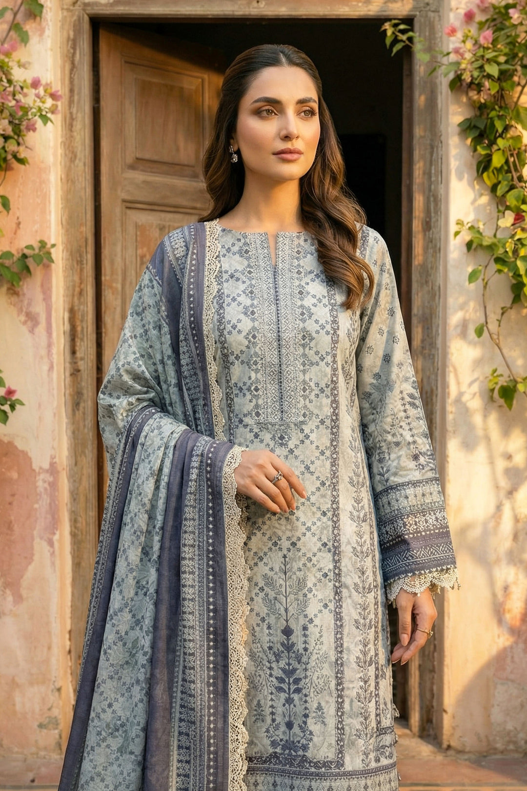 Light Gray 3 Piece Unstitched Premium Printed Lawn Suit - Jacquard Wirsa By Zainab Collection Summer 2026