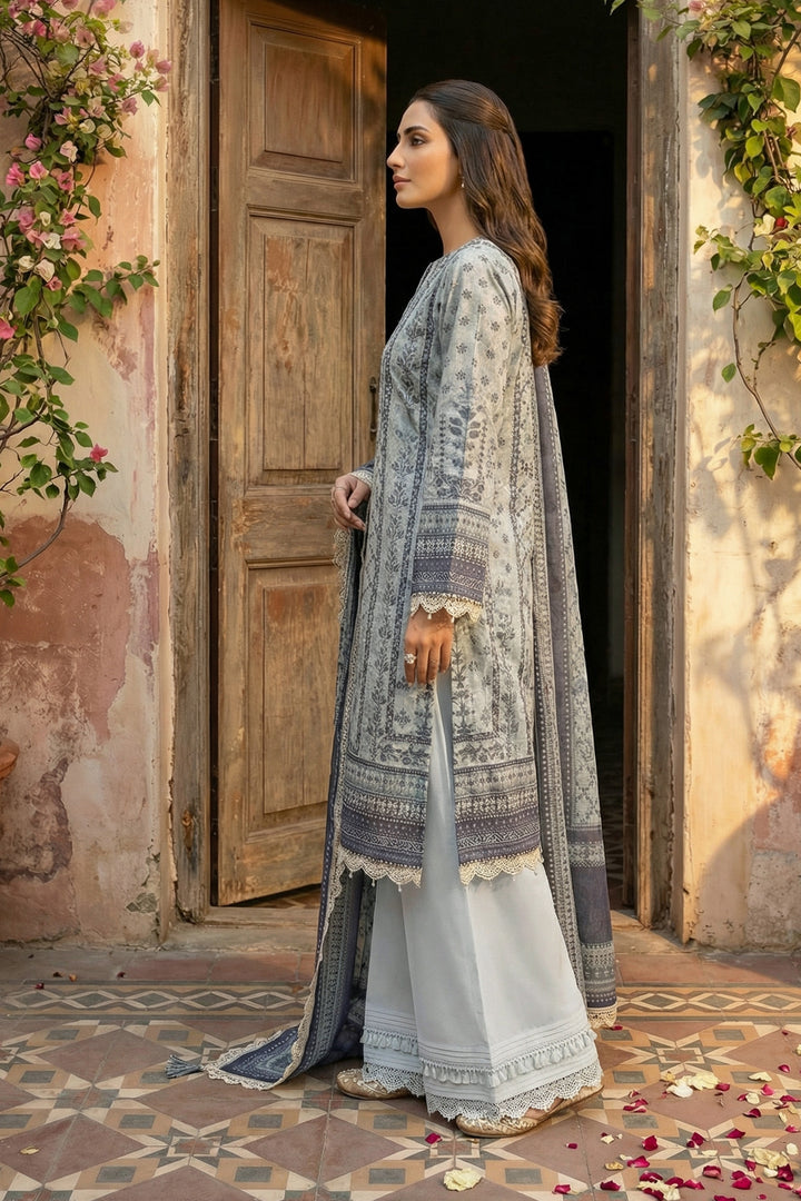 Light Gray 3 Piece Unstitched Premium Printed Lawn Suit - Jacquard Wirsa By Zainab Collection Summer 2026
