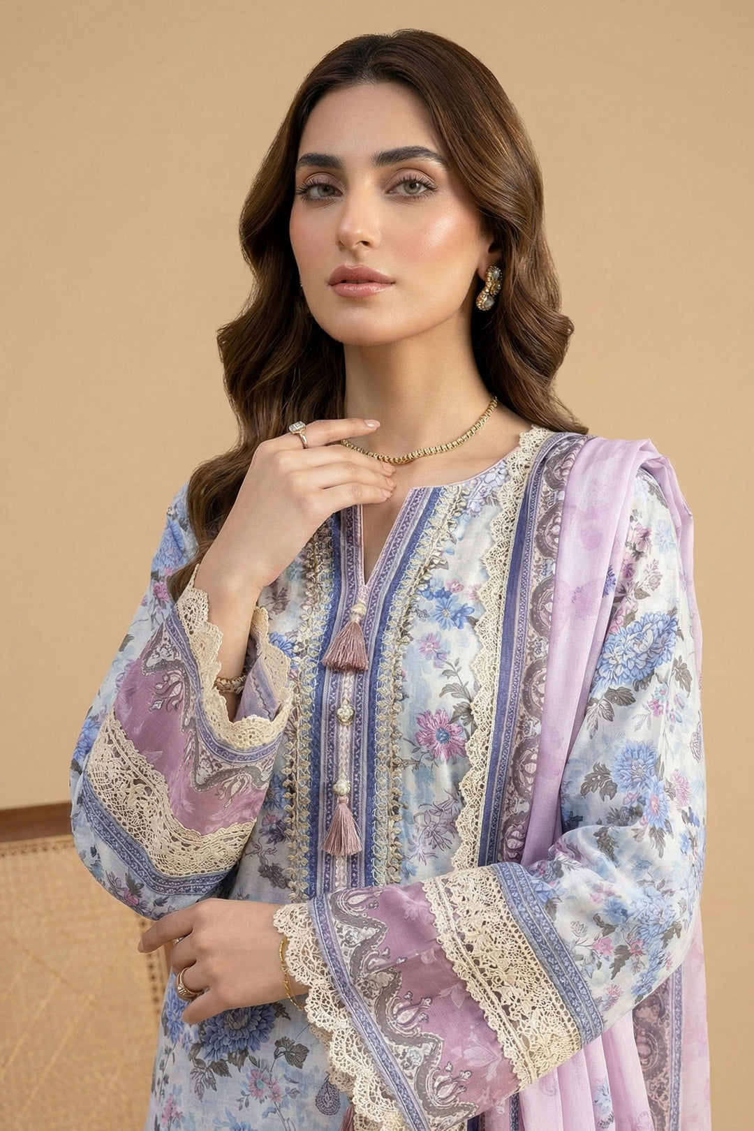 Light Gray 3 Piece Unstitched Premium Printed Lawn Suit By Jacquard Clothing Summer Collection 2026