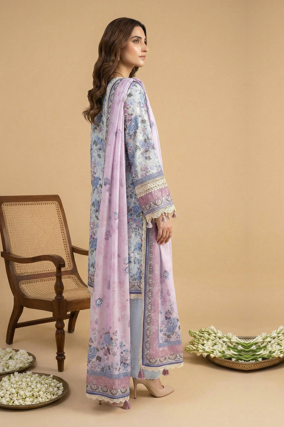 Light Gray 3 Piece Unstitched Premium Printed Lawn Suit By Jacquard Clothing Summer Collection 2026