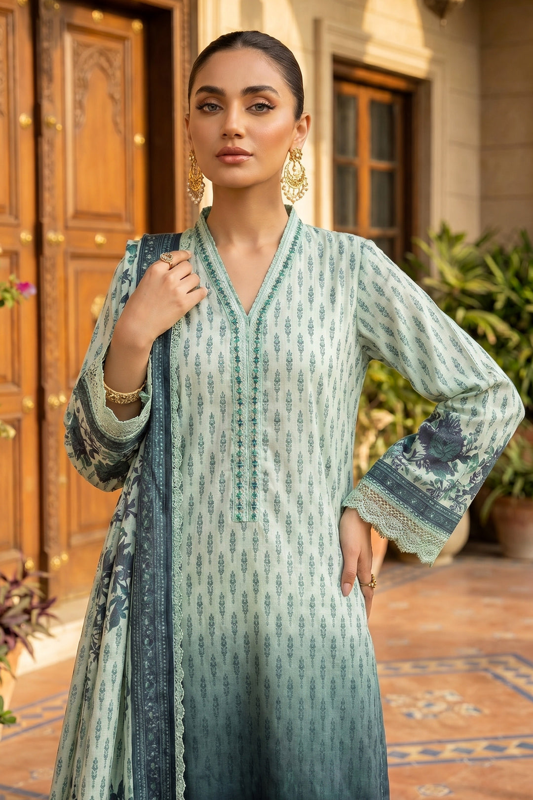 Light Green 3 Piece Unstitched Premium Printed Lawn