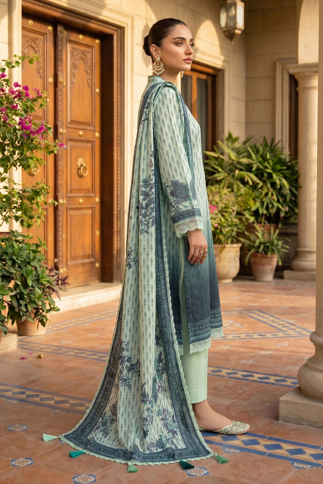 Light Green 3 Piece Unstitched Premium Printed Lawn