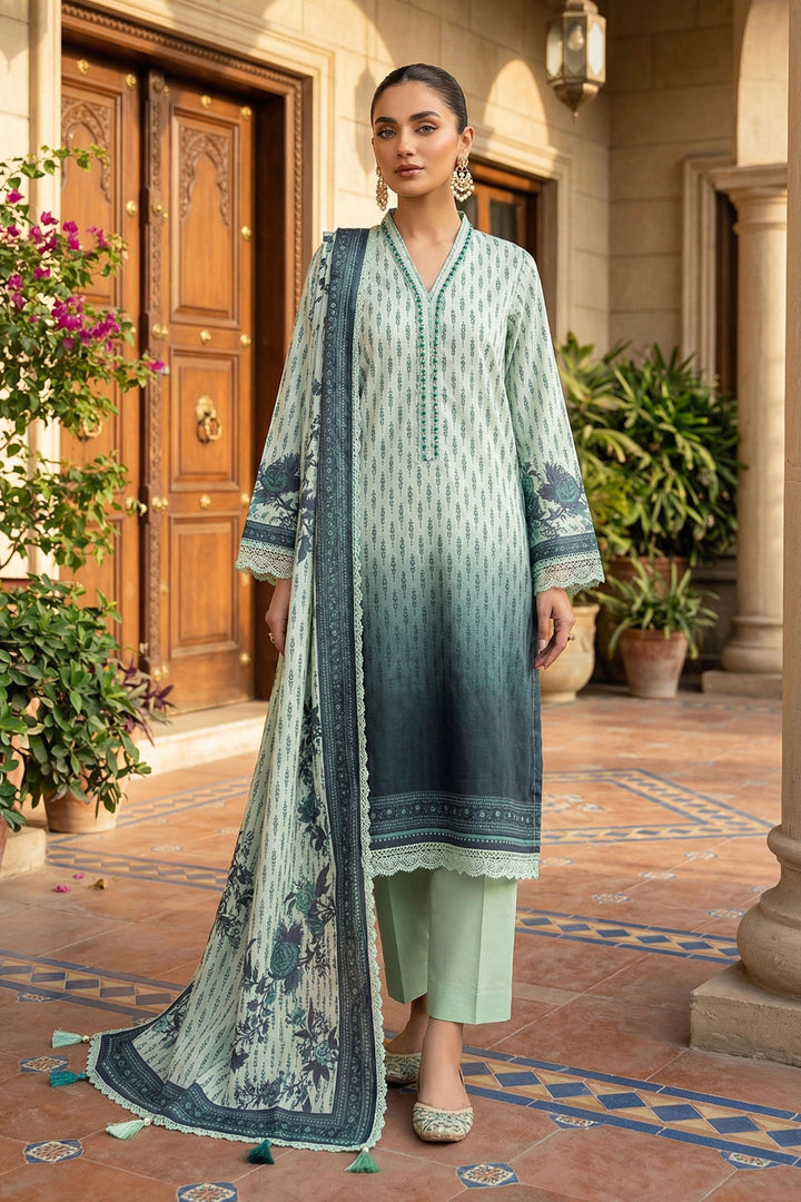 Light Green 3 Piece Unstitched Premium Printed Lawn