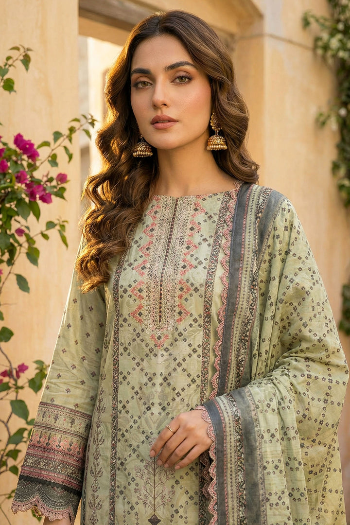 Light Green 3 Piece Unstitched Premium Printed Lawn Suit - Jacquard Wirsa By Zainab Collection Summer 2026