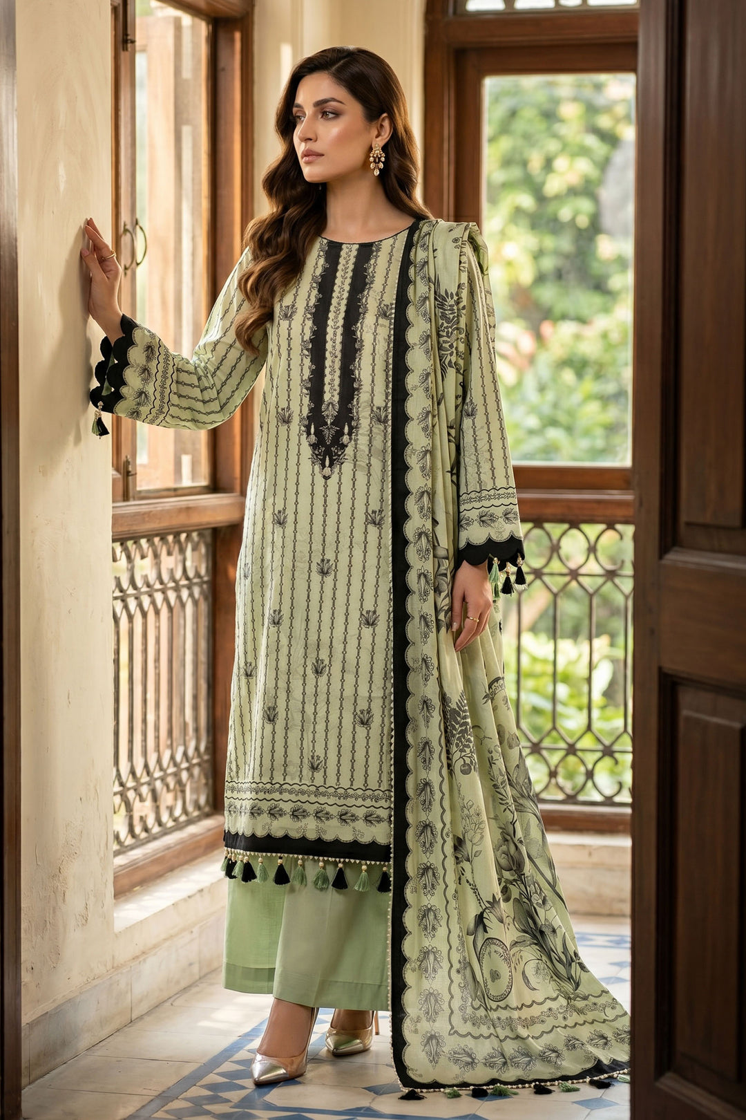 Light Green 3 Piece Unstitched Premium Printed Lawn Suit By Jacquard Clothing Summer Collection 2026